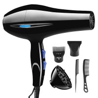 byeleno Professional Black Hairdryer - Salon Quality with Multiple Heat and Speed Settings