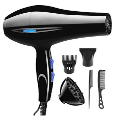 byeleno Professional Black Hairdryer - Salon Quality with Multiple Heat and Speed Settings